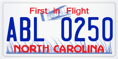 NC license plate ABL0250