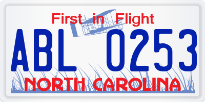 NC license plate ABL0253