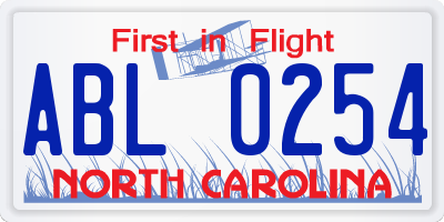 NC license plate ABL0254