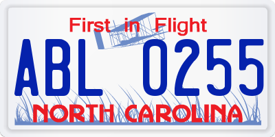 NC license plate ABL0255