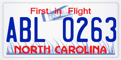 NC license plate ABL0263