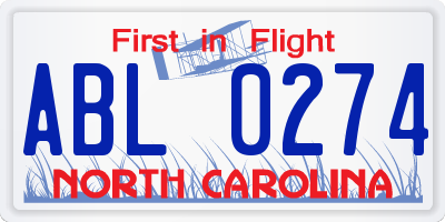 NC license plate ABL0274