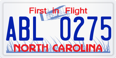 NC license plate ABL0275