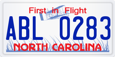 NC license plate ABL0283
