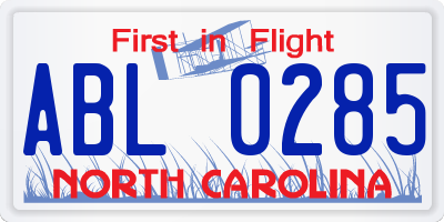 NC license plate ABL0285