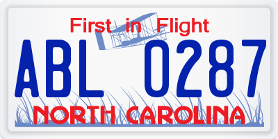 NC license plate ABL0287