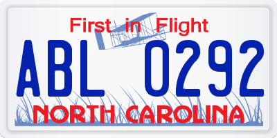 NC license plate ABL0292