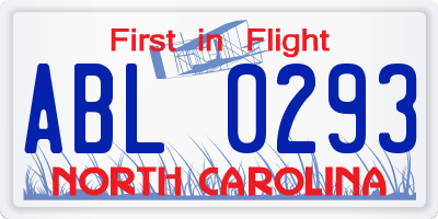 NC license plate ABL0293