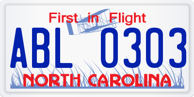 NC license plate ABL0303