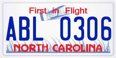 NC license plate ABL0306