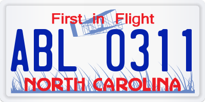 NC license plate ABL0311
