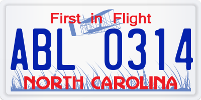 NC license plate ABL0314