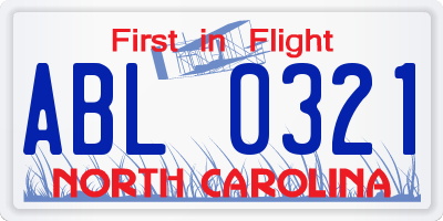 NC license plate ABL0321