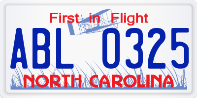 NC license plate ABL0325