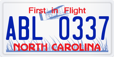 NC license plate ABL0337