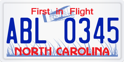 NC license plate ABL0345