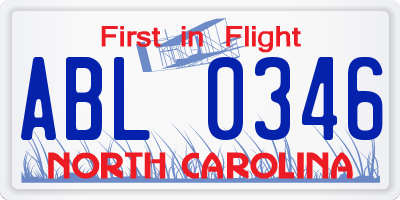 NC license plate ABL0346