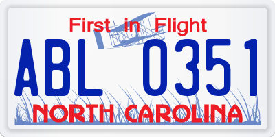 NC license plate ABL0351