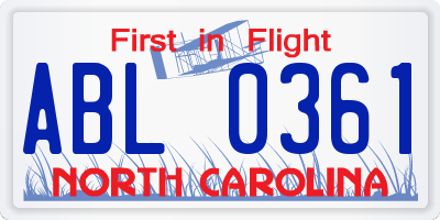NC license plate ABL0361