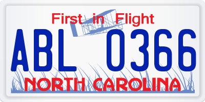 NC license plate ABL0366