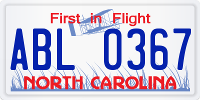 NC license plate ABL0367
