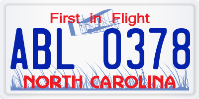 NC license plate ABL0378