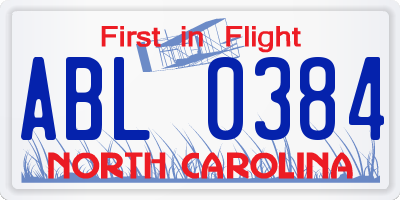 NC license plate ABL0384