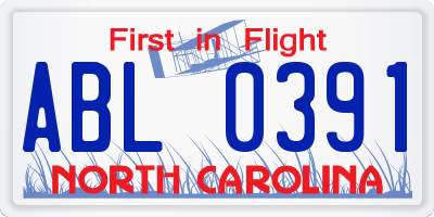 NC license plate ABL0391