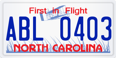 NC license plate ABL0403
