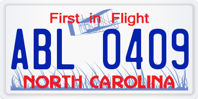 NC license plate ABL0409