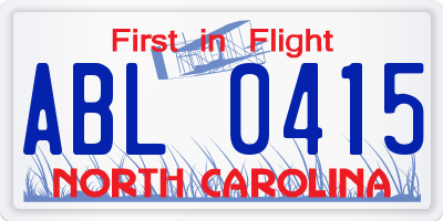 NC license plate ABL0415