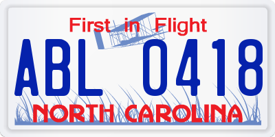 NC license plate ABL0418