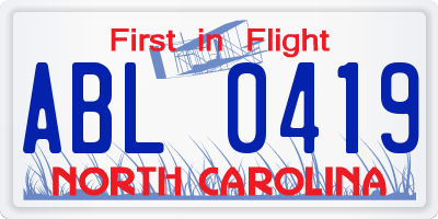NC license plate ABL0419