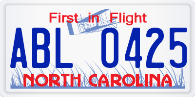 NC license plate ABL0425