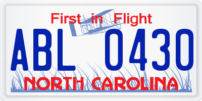 NC license plate ABL0430