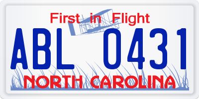 NC license plate ABL0431