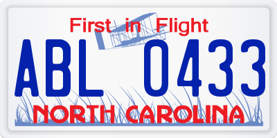 NC license plate ABL0433