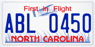 NC license plate ABL0450