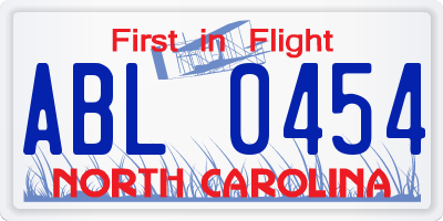 NC license plate ABL0454