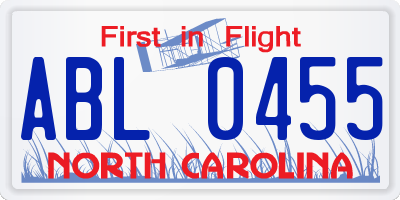 NC license plate ABL0455