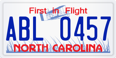NC license plate ABL0457