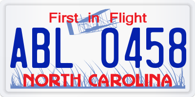 NC license plate ABL0458