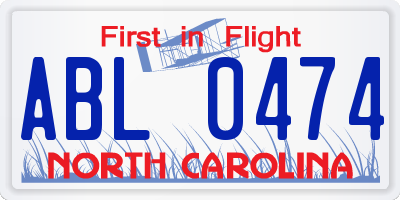 NC license plate ABL0474