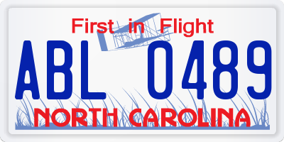 NC license plate ABL0489