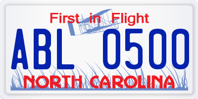 NC license plate ABL0500