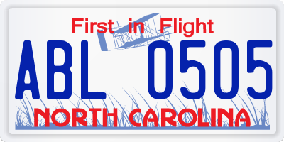 NC license plate ABL0505
