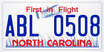 NC license plate ABL0508