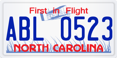 NC license plate ABL0523