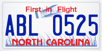 NC license plate ABL0525