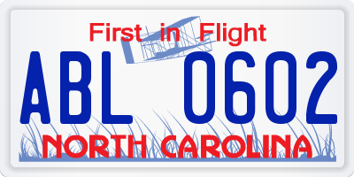NC license plate ABL0602